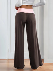 Contrast Waistband Wide-Leg Pants