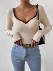Contrast Trim Long-Sleeve Knit Top