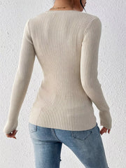 Rib-Knit Button-Front Knit Top