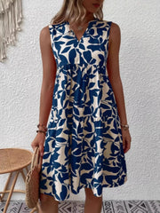 Printed Notched Sleeveless Mini Dress - Plus Size