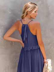 Ruffled Sleeveless Tiered Maxi Dress Pocketed