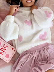 Heart Round-Neck Knitted Sweater