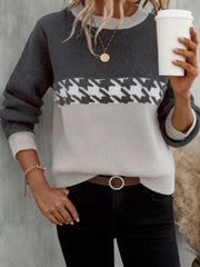 Color-Block Houndstooth Sweater