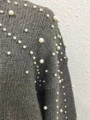 Pearl-Embellished Mock-Neck Sweater