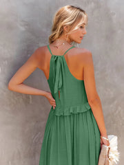 Ruffled Sleeveless Tiered Maxi Dress Pocketed