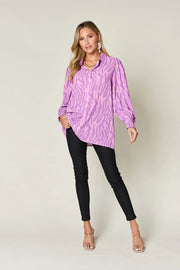 Printed Smocked Long-Sleeve Blouse - Plus Size
