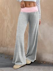 Contrast Waistband Wide-Leg Pants