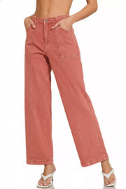 Zenana Straight-Leg Utility Pocket Jeans