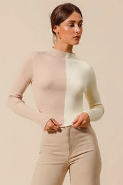SO ME Color-Block Fitted Crop Sweater Top
