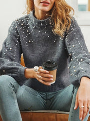 Pearl-Embellished Mock-Neck Sweater