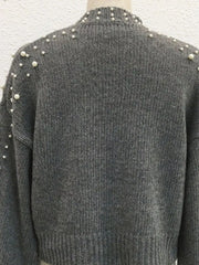Pearl-Embellished Mock-Neck Sweater
