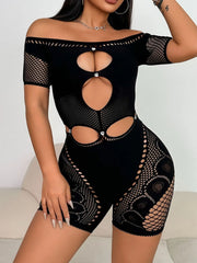 Cutout Off-Shoulder Fishing Net Romper