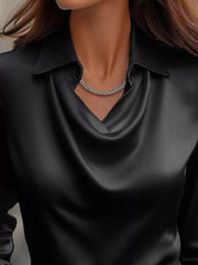 Satin Cowl Neck Long-Sleeve Blouse - Plus Size