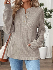 Ribbed Button Detail Long-Sleeve Tee