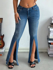 Distressed Slit Flare Jeans