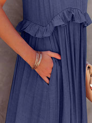 Ruffled Sleeveless Tiered Maxi Dress Pocketed