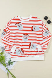 Sequin Santa Striped Round-Neck Long-Sleeve Sweatshirt