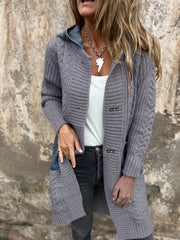 Hooded Cable Knit Longline Cardigan - Plus Size
