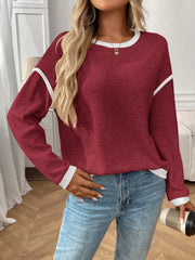 Rib-Knit Contrast Trim Sweater