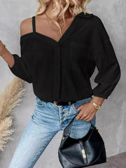 Asymmetrical Cold-Shoulder Button-Up Shirt