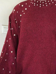 Pearl-Embellished Mock-Neck Sweater