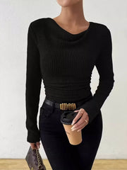 Cowl Neck Ribbed Long-Sleeve Sweater