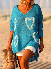 Heart V-Neck Drop-Shoulder Sweater