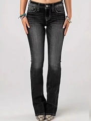 Embroidered Washed Bootcut Jeans
