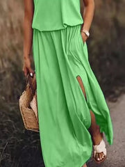 Round-Neck Sleeveless Slit Maxi Dress - Plus Size