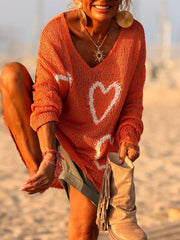 Heart V-Neck Drop-Shoulder Sweater
