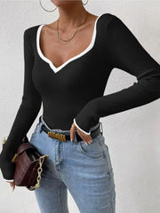 Contrast Trim Long-Sleeve Knit Top