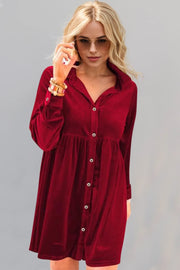 Collared Neck Long-Sleeve Mini Dress - Plus Size