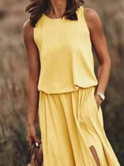Round-Neck Sleeveless Slit Maxi Dress - Plus Size