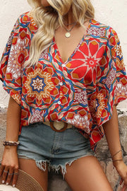 Printed V-Neck Half-Sleeve Blouse