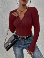 Rib-Knit Button-Front Knit Top