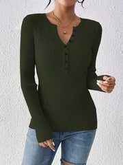Rib-Knit Button-Front Knit Top
