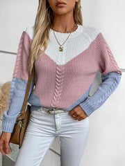 Color-Block Round-Neck Long-Sleeve Sweater