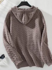Cable Knit Open-Front Hooded Cardigan
