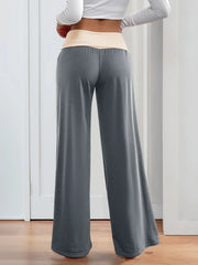 Contrast Waistband Wide-Leg Pants