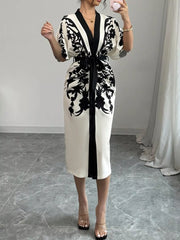 Button-Front Half-Sleeve Dress