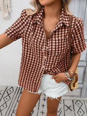 Plaid Button-Up Short-Sleeve Shirt