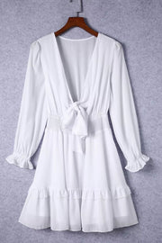 Tie-Front Ruffle Mini Dress with Smocked Wiast