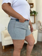 Judy Blue Color-Block Denim Shorts - Plus Size