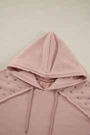 Drawstring Studded Shoulder Hoodie
