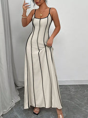 Contrast Trim Spaghetti Strap Maxi Dress
