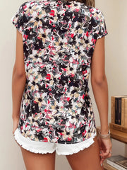 Floral Print V-Neck Short-Sleeve Tee