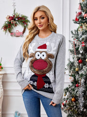 Reindeer Round-Neck Long-Sleeve Sweater
