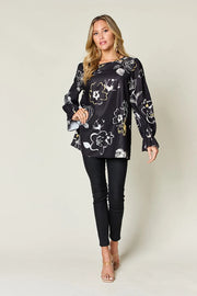 Printed Flounce Sleeve Blouse - Plus Size
