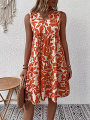 Printed Notched Sleeveless Mini Dress - Plus Size