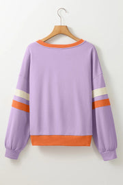 Contrast V-Neck Long-Sleeve Sweatshirt